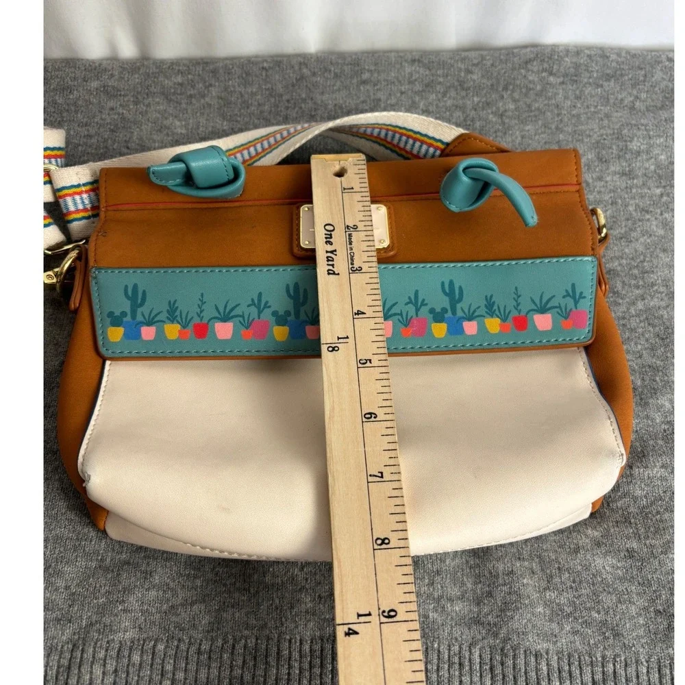 Disney Loungefly Cactus Succulent Hidden Mickey Crossbody Bag Brown‎ Teal Cream